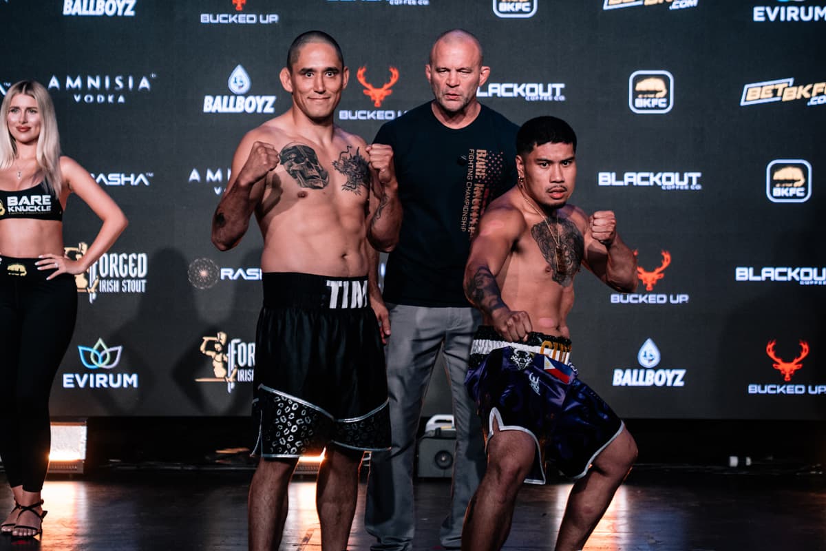 Tim Tamaki and Chad Lucanas during the BKFC Edmonton weigh-in