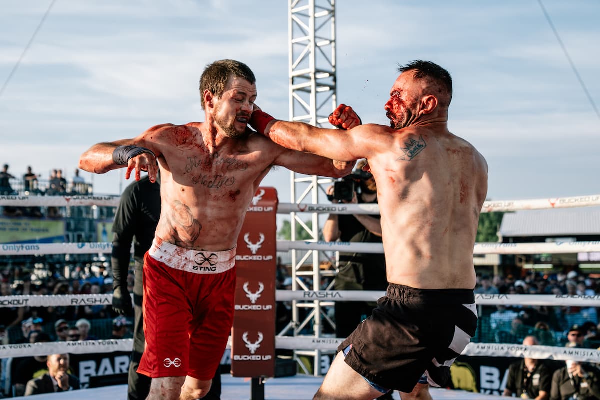 Timmy Mason and AJ Craig during their bare-knuckle boxing bout at the Legendary Sturgis Buffalo Chip in Sturgis, SD