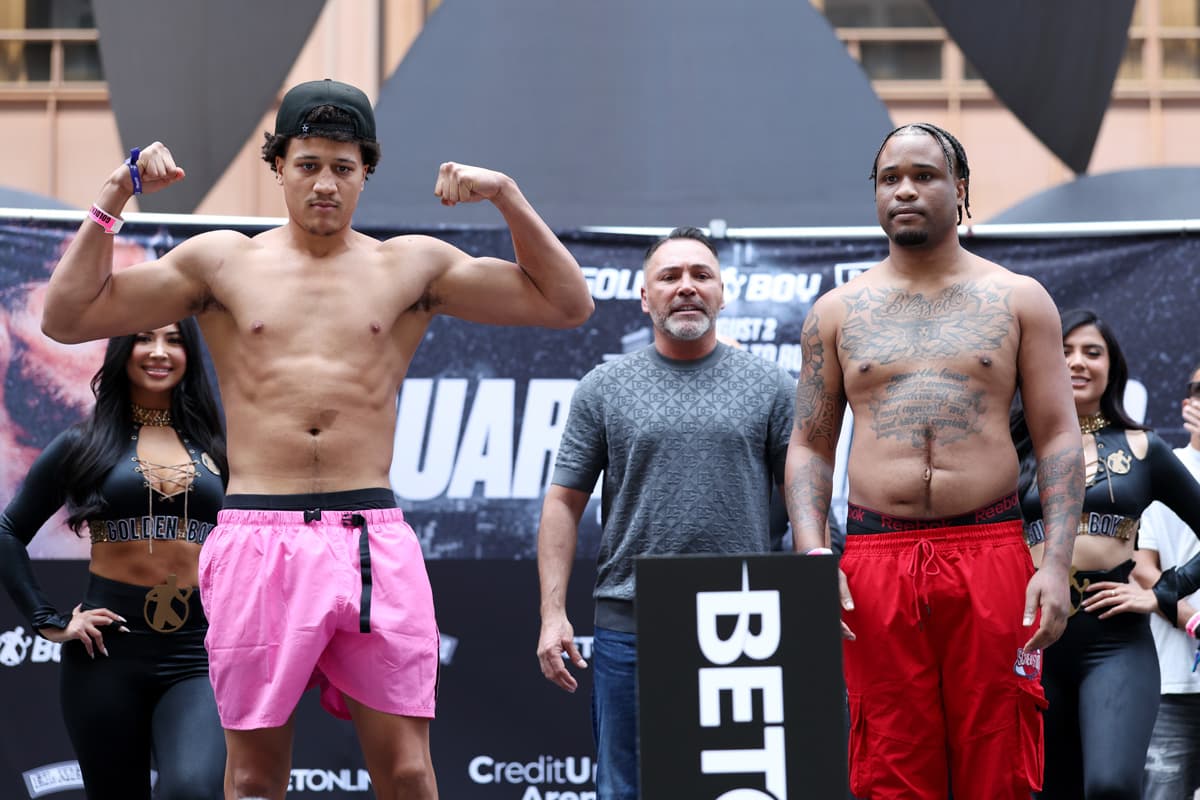 Tristan Kalkreuth and Devonte Williams during the weigh-in ahead of their boxing bout in Chicago
