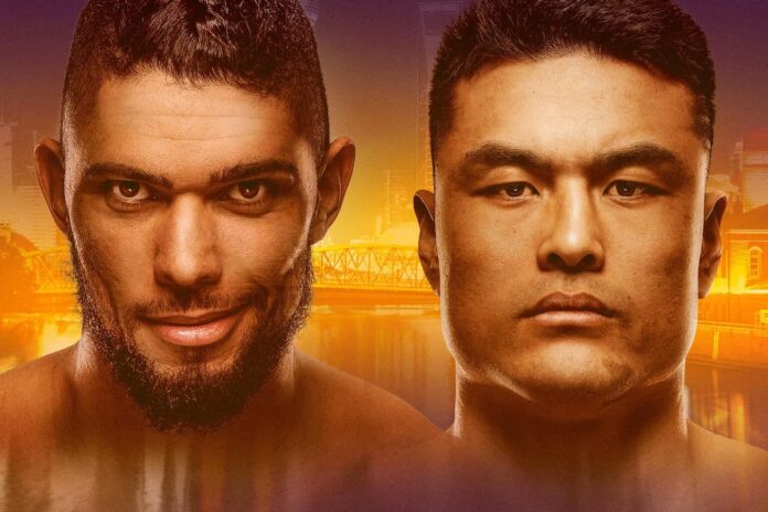 Image featuring the faces of Johnny Walker and Mingyang Zhang, promoting their MMA bout at UFC Shanghai