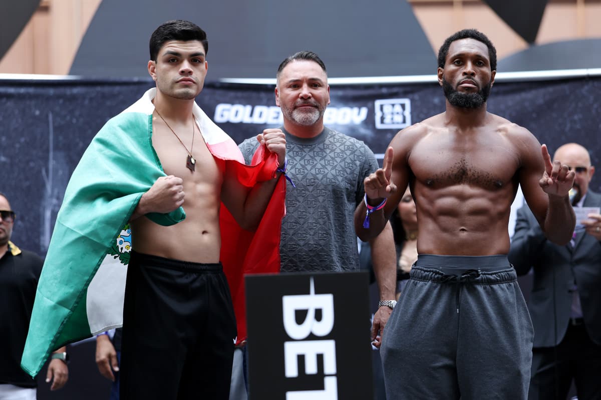 Yair Benjamin Gallardo-Lozano and Quinton Rankin during the weigh-in ahead of their boxing bout in Chicago