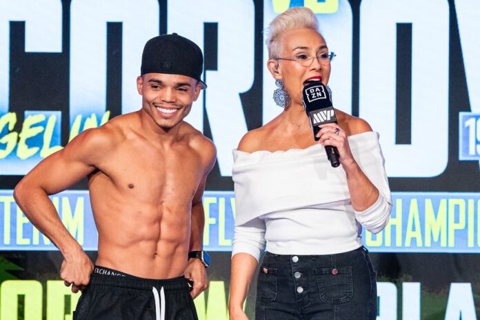 Yankiel Rivera and Claudia Trejos during the weigh-in ahead of the MVP Fight Night at Caribe Royale Orlando