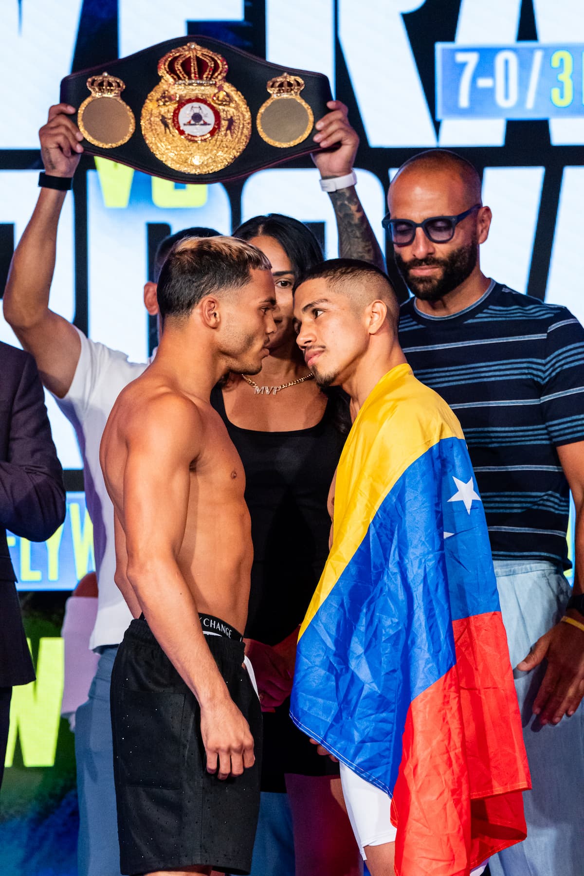 Yankiel Rivera and Angelino Cordova during the weigh-in ahead of their boxing bout at Caribe Royale Orlando