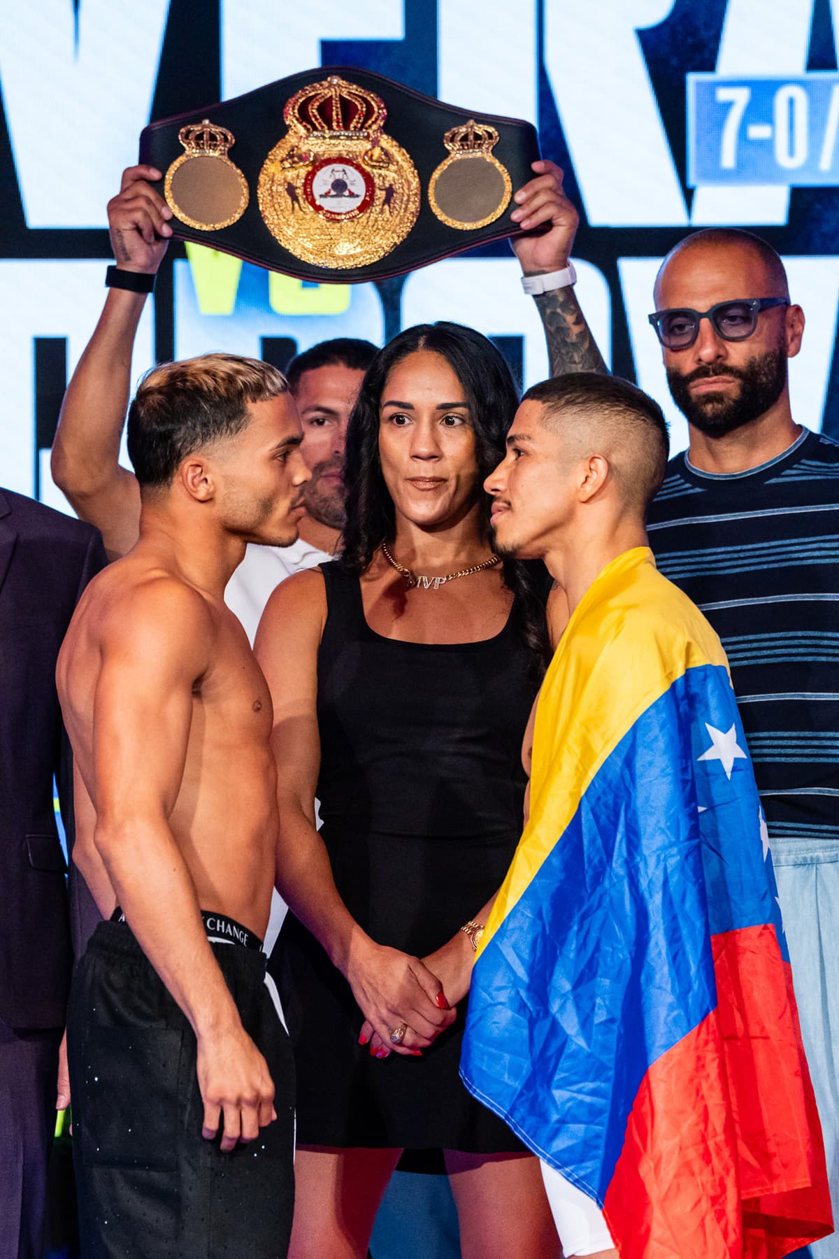Yankiel Rivera and Angelino Cordova during the weigh-in ahead of their boxing bout at Caribe Royale Orlando