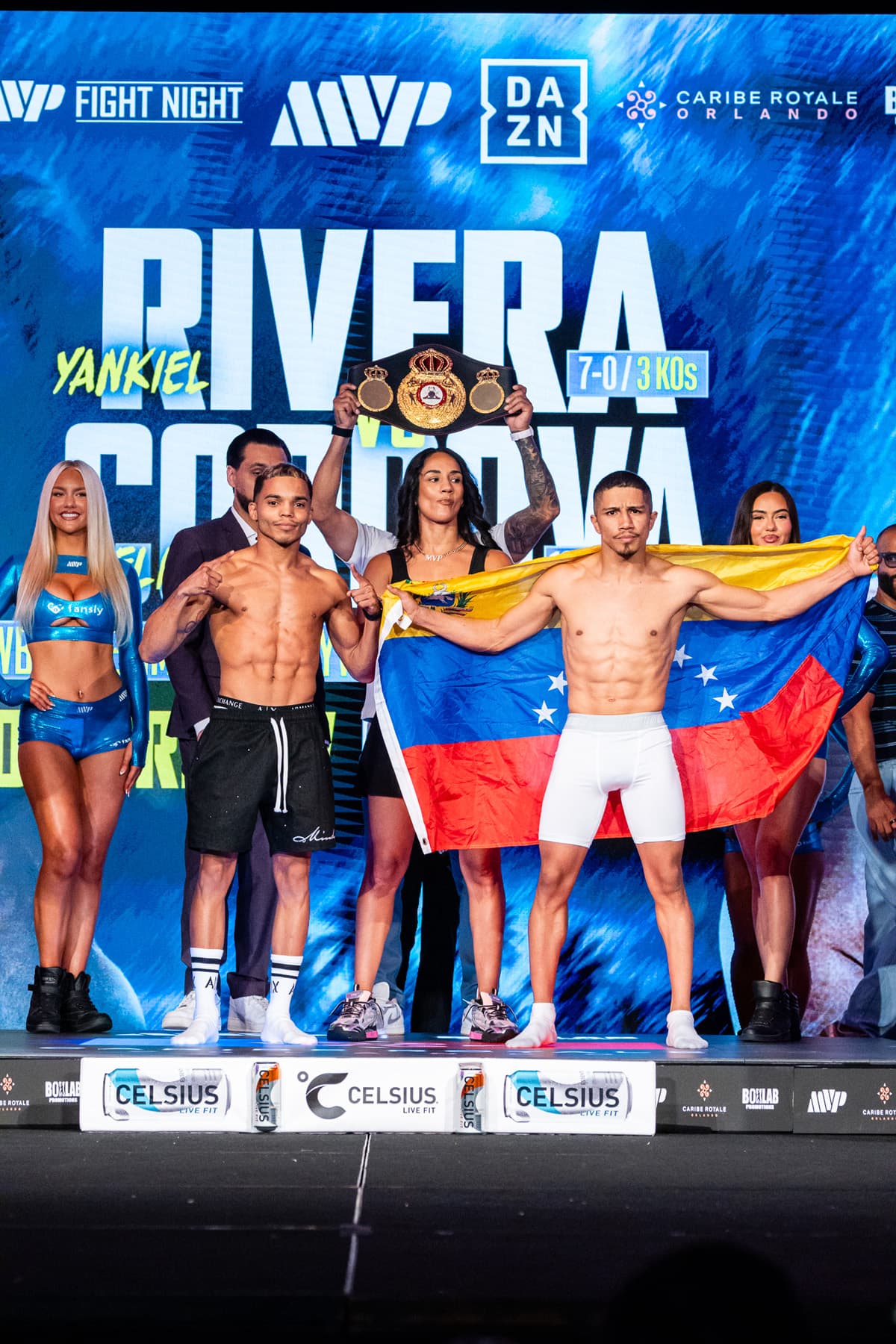 Yankiel Rivera and Angelino Cordova during the weigh-in ahead of their boxing bout at Caribe Royale Orlando