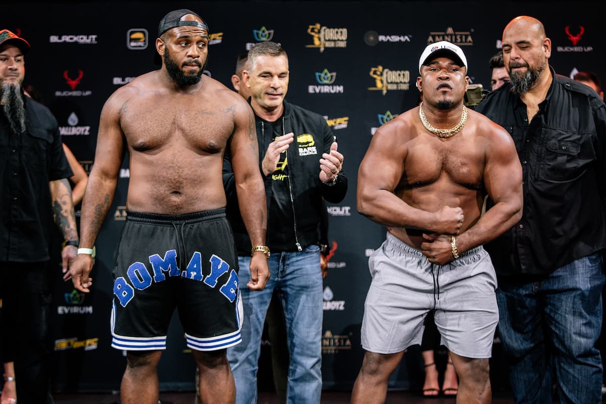 Arnold Adams and Leonardo Perdomo at the BKFC 80 Hollywood weigh-in