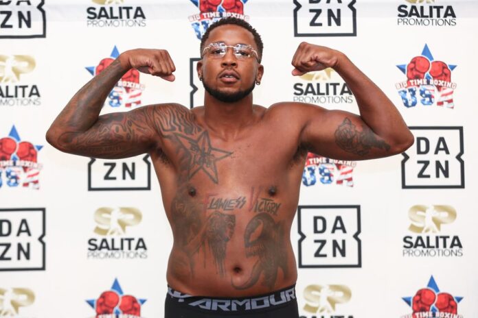 Brandon Moore at the weigh-in ahead of his bout against DeAndre Savage
