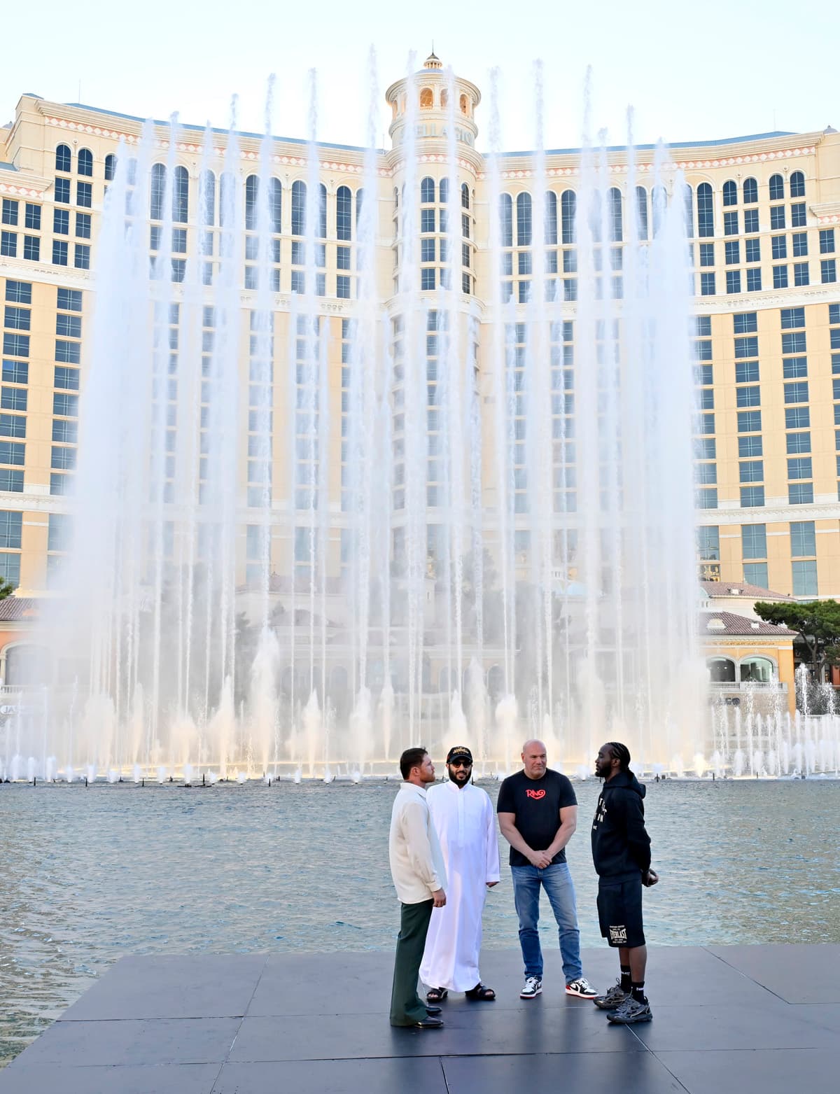 Canelo Alvarez, Turki Al-Sheikh, Dana White, Terence Crawford at The Fountains of Bellagio in Las Vegas