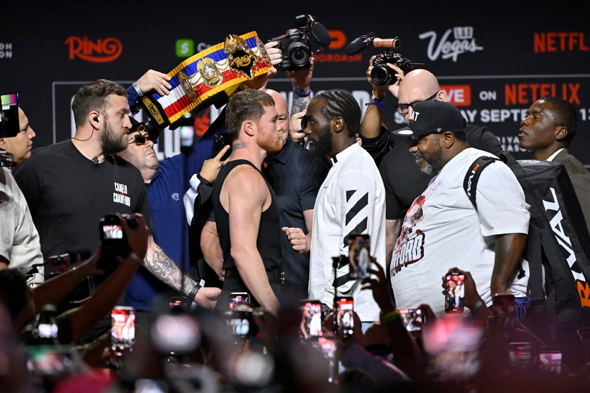 Canelo Alvarez and Terence Crawford face off at the press conference