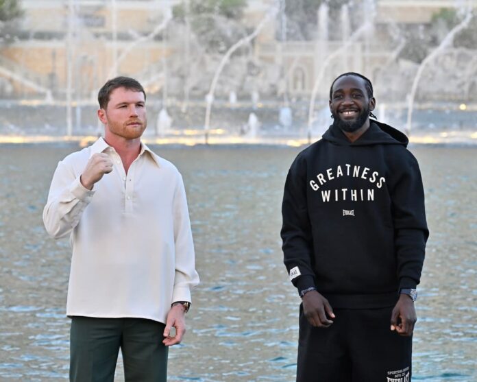 Canelo Alvarez and Terence Crawford at The Fountains of Bellagio