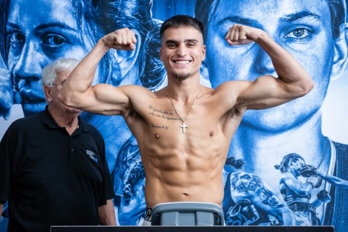 Christopher Guerrero during the weigh-in ahead of his boxing bout
