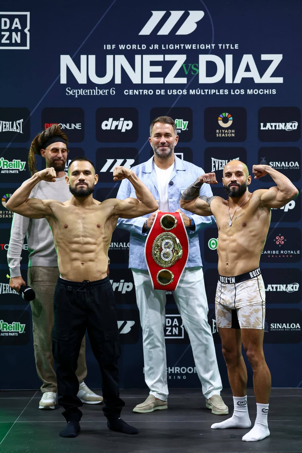 Eduardo Nunez and Christopher Diaz during the weigh-in ahead of their boxing bout