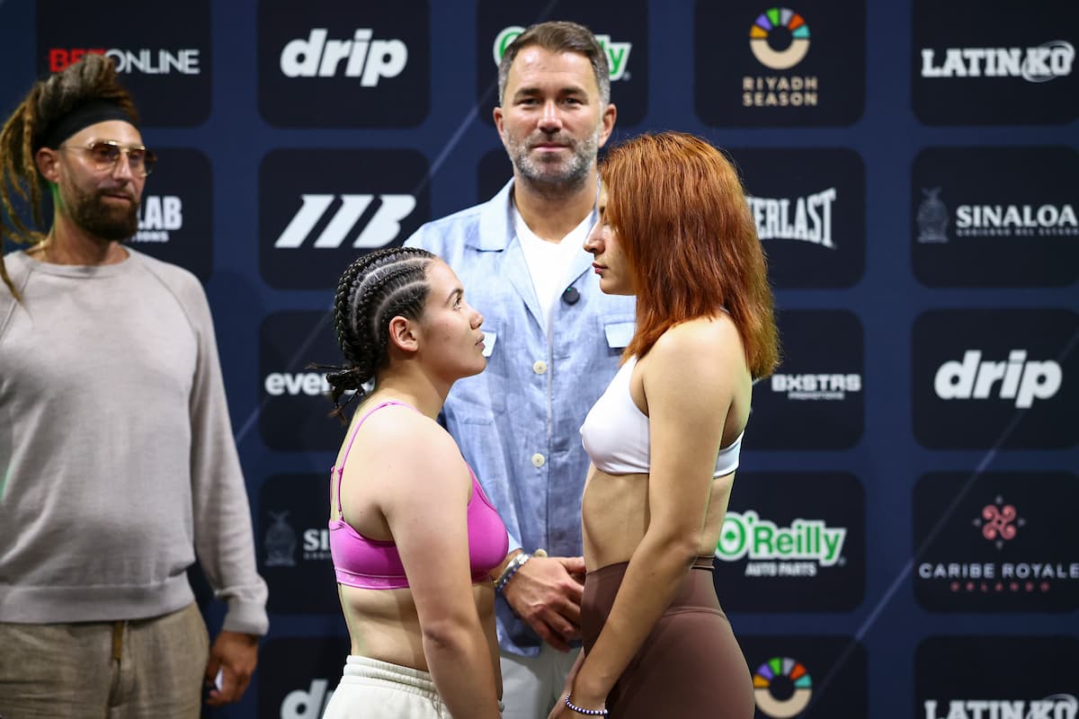 Gabriela Tellez and Rocio Guerrero Dominguez during the weigh-in ahead of their boxing bout