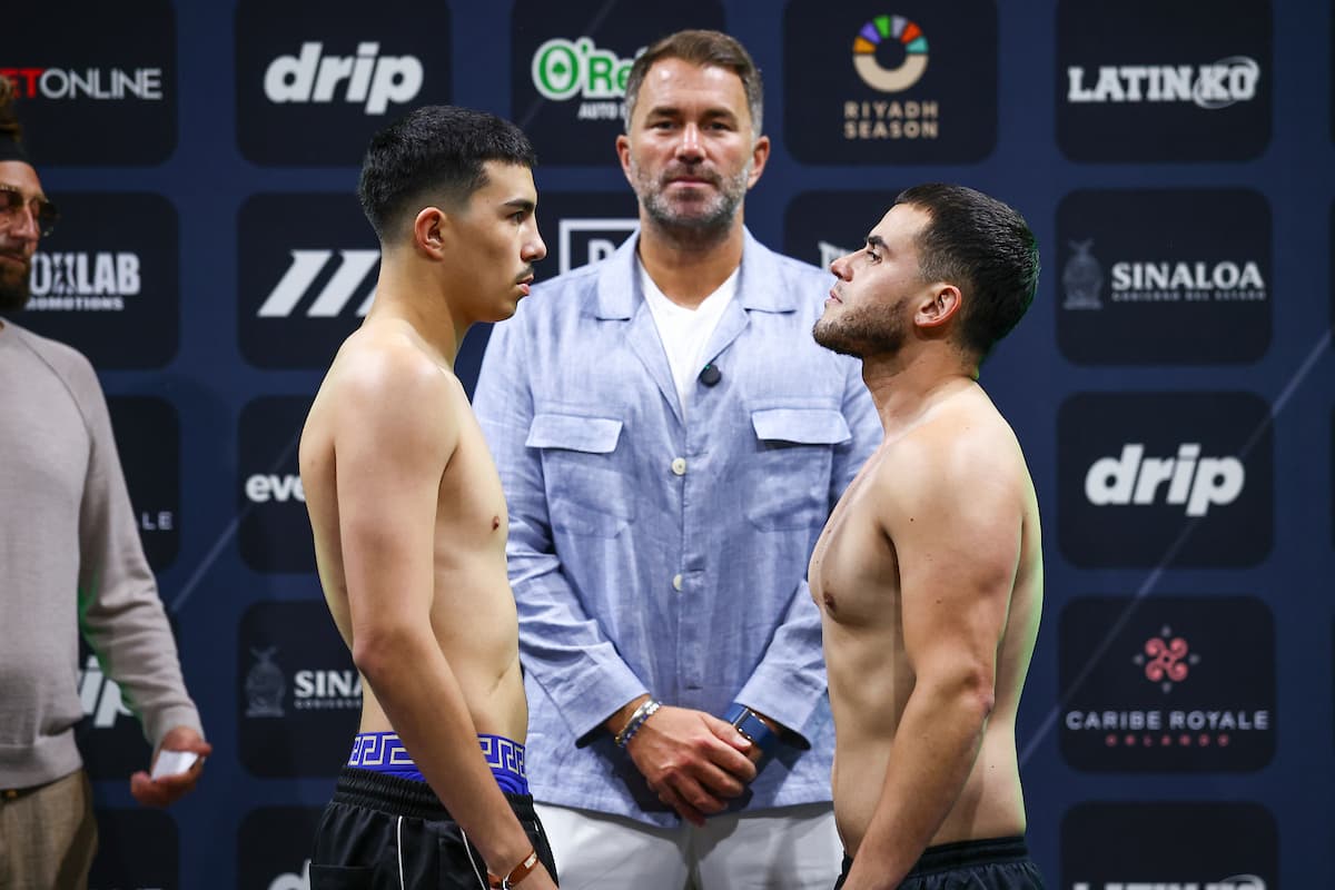 Hector Beltran and Moises Martinez Zumaya during the weigh-in ahead of their boxing bout