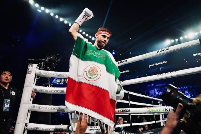 Isaac Lucero makes his ring walk during his boxing bout