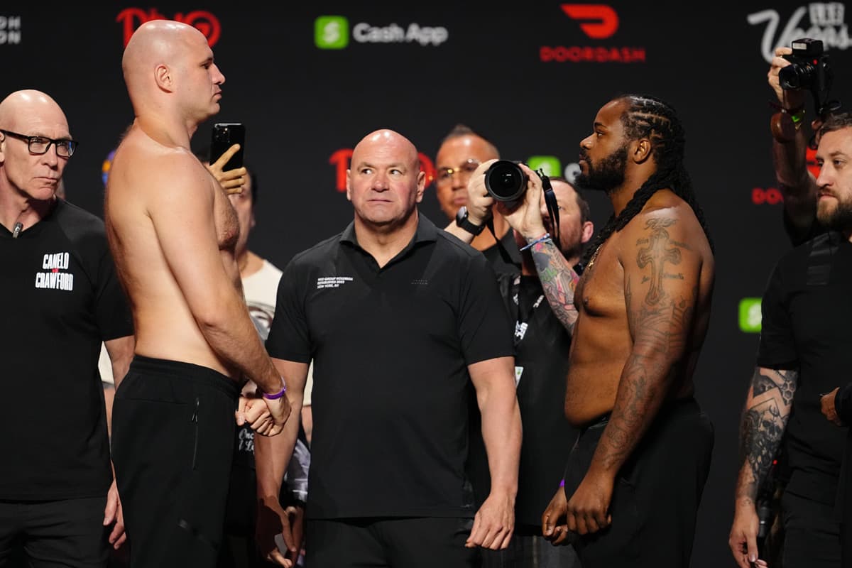 Ivan Dychko and Jermaine Franklin Jr during the weigh-in ahead of their boxing bout