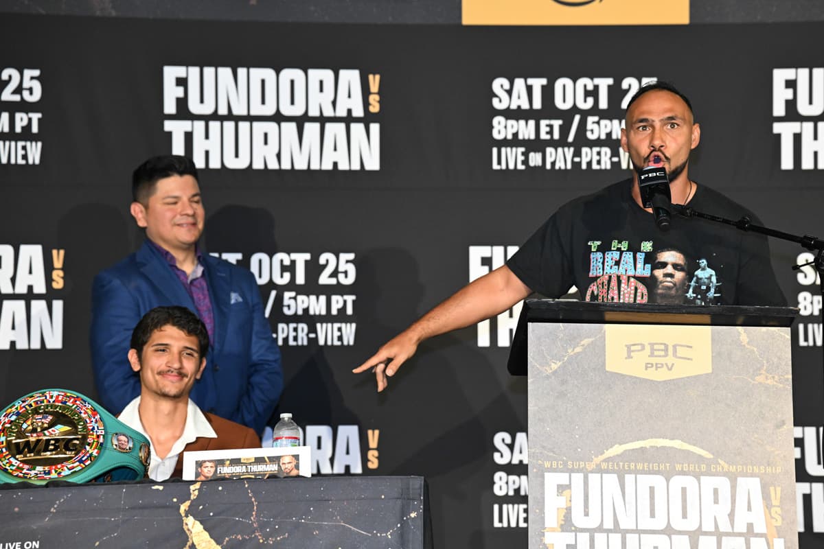 Keith Thurman speaks during the press conference