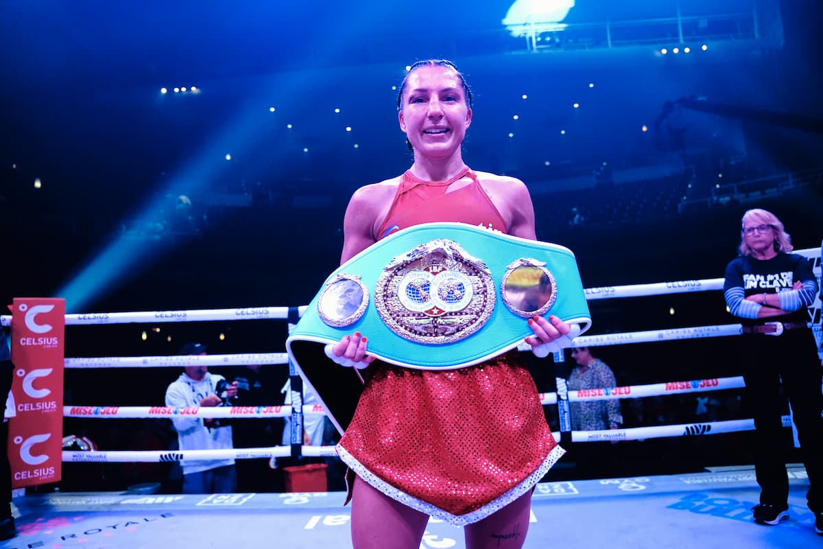 Kim Clavel with her IBF championship belt