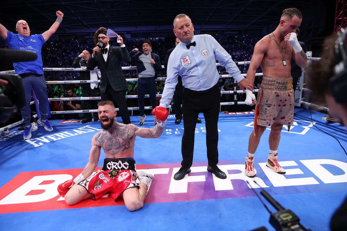 Lewis Crocker defeats Paddy Donovan during their boxing bout