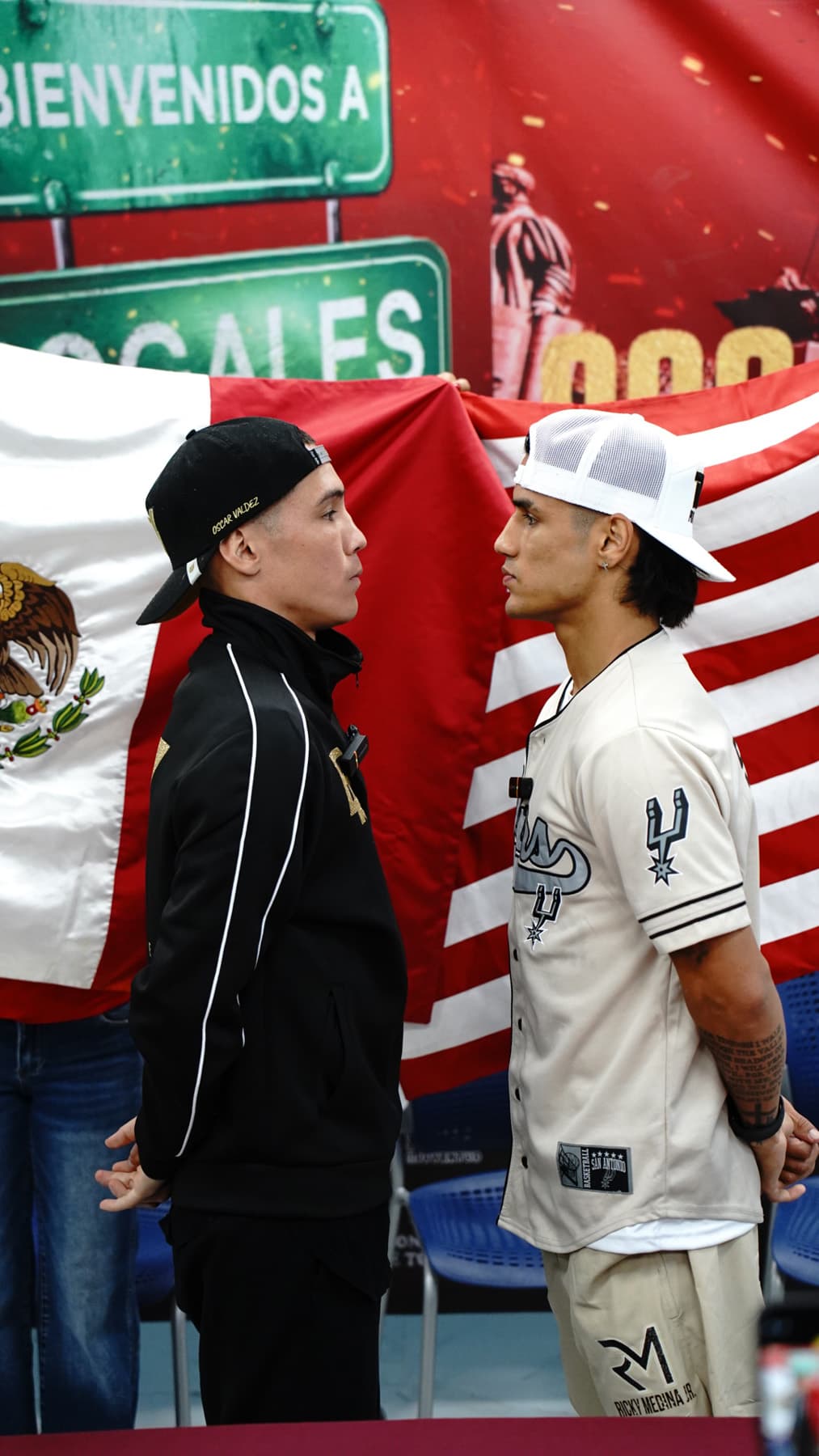 Oscar Valdez and Ricky Medina face off during the press conference ahead of their boxing bout