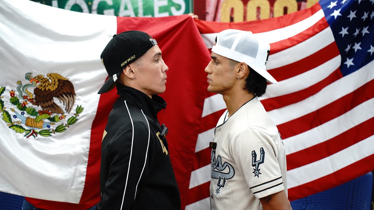 Oscar Valdez and Ricky Medina face off during the press conference ahead of their boxing bout