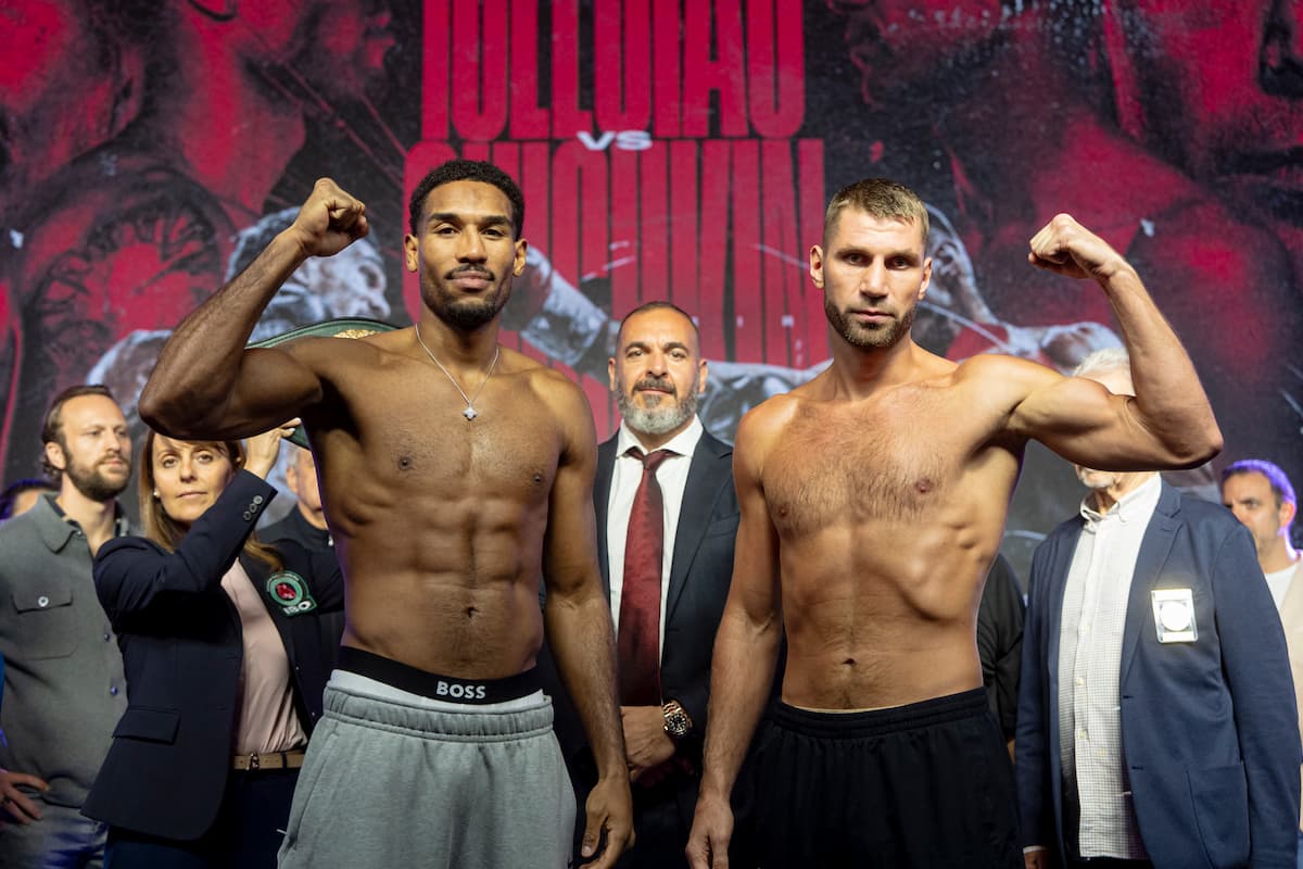 Osleys Iglesias and Vladimir Shishkin during the weigh-in ahead of their boxing bout in Montreal, Canada