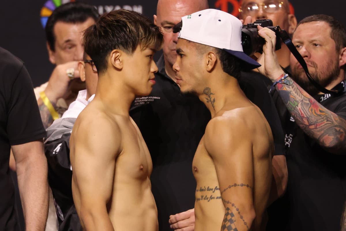 Reito Tsutsumi and Javier Martinez during the weigh-in ahead of their boxing bout