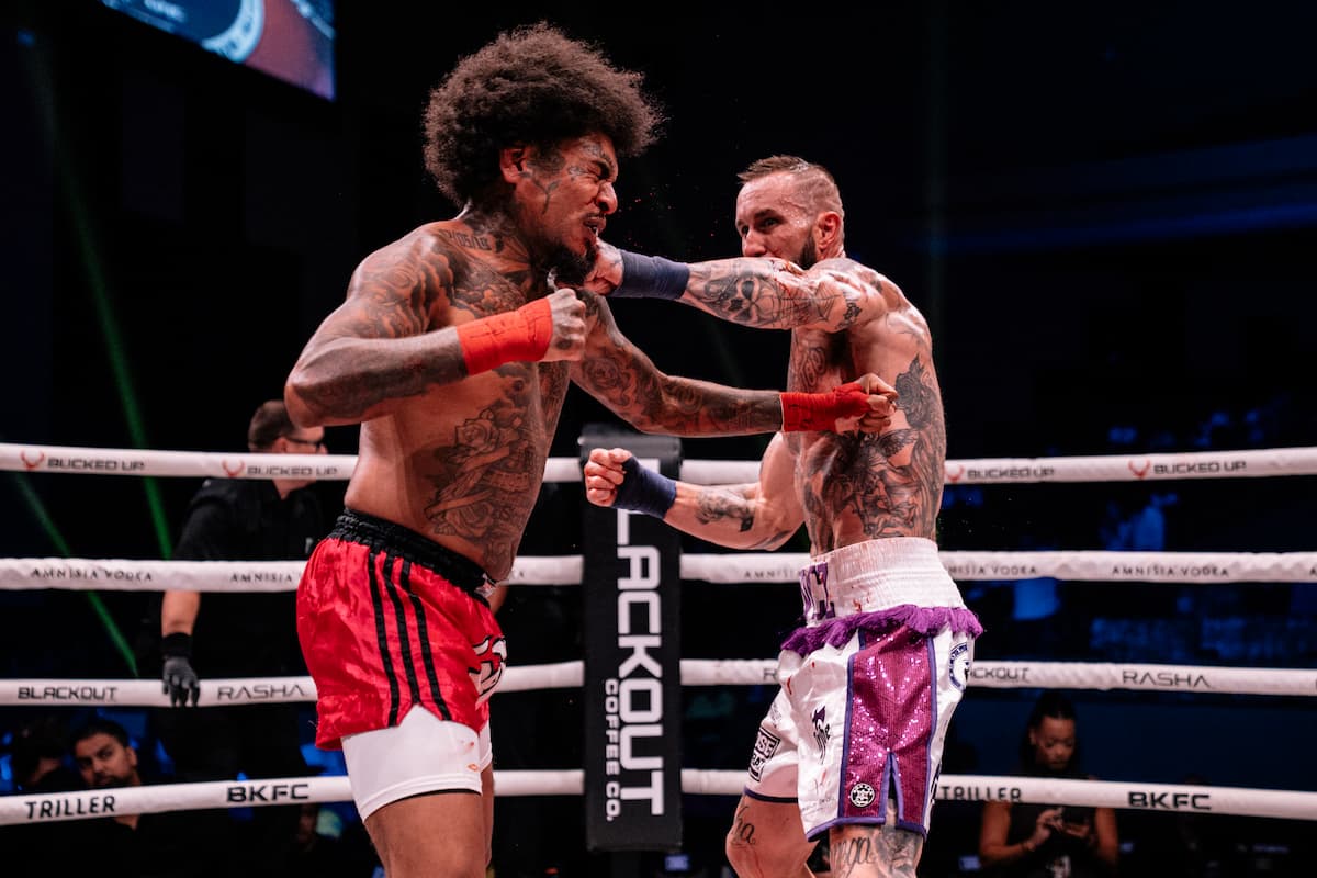 Rudy Levocz and Justin Williams during their bare-knuckle boxing bout