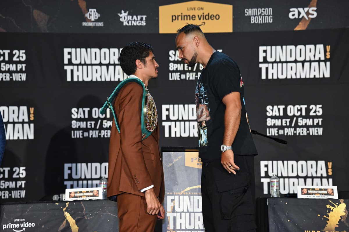 Sebastian Fundora and Keith Thurman face off during the press conference