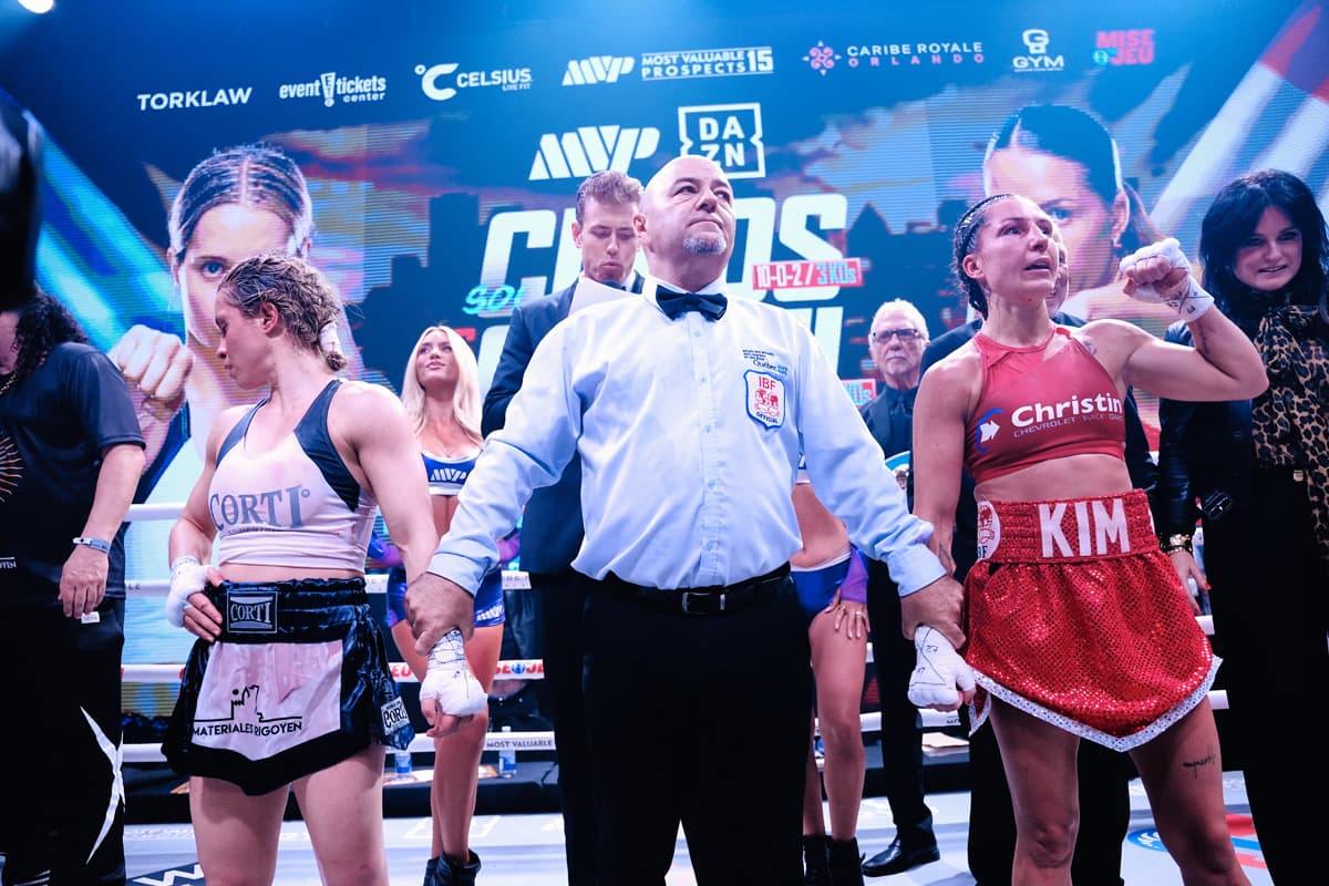 Kim Clavel and Sol Cudos during their boxing bout