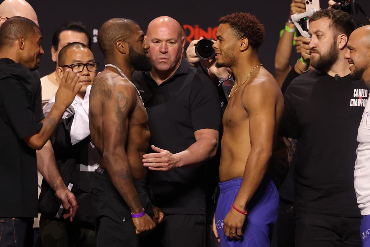 Steven Nelson and Raiko Santana during the weigh-in ahead of their boxing bout