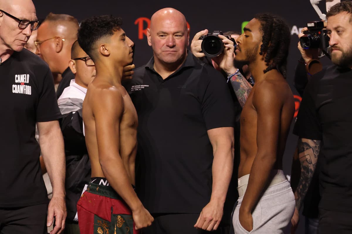 Sultan Almohamed vs Martin Caraballo during the weigh-in ahead of their boxing bout