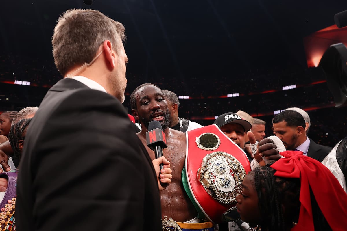 Terence Crawford speaks after his boxing bout against Canelo Alvarez