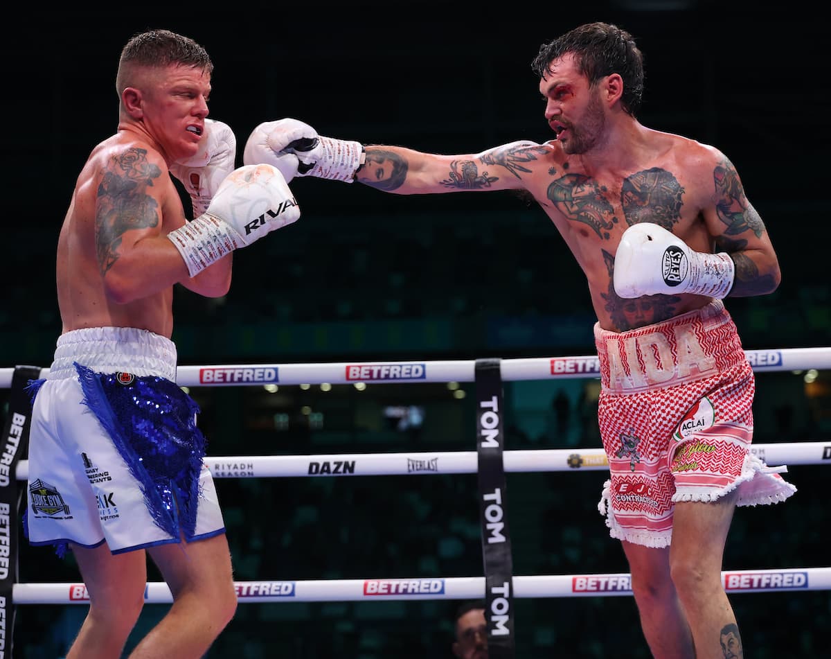 Tyrone McKenna throws a punch during his boxing bout against Dylan Moran