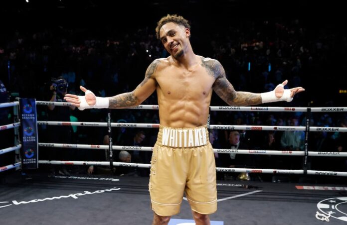 Ben Whittaker celebrates his victory in his boxing bout