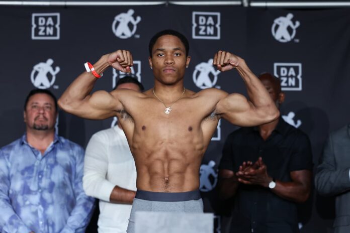 Floyd Schofield during the weigh-in ahead of his boxing bout