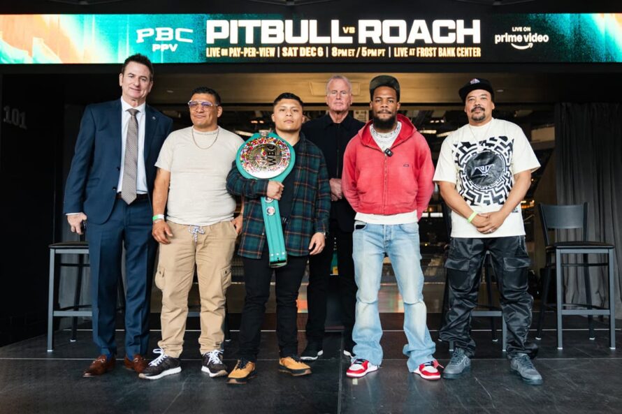 Participants at the Isaac Cruz vs Lamont Roach Jr press conference