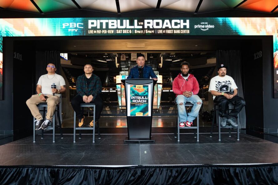 Participants at the Isaac Cruz vs Lamont Roach Jr press conference