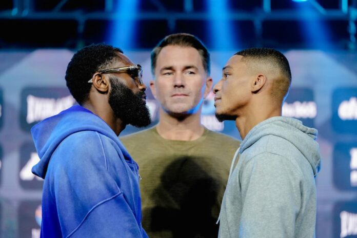 Jaron Ennis and Uisma Lima face off at the press conference