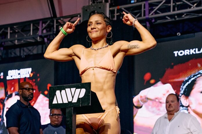 Lourdes Juarez during the MVP 16 weigh-ins, ahead of her bout against Yesica Nery Plata