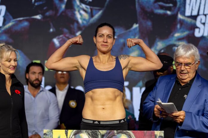 Mary Spencer during the weigh-in ahead of her bout against Mikaela Mayer
