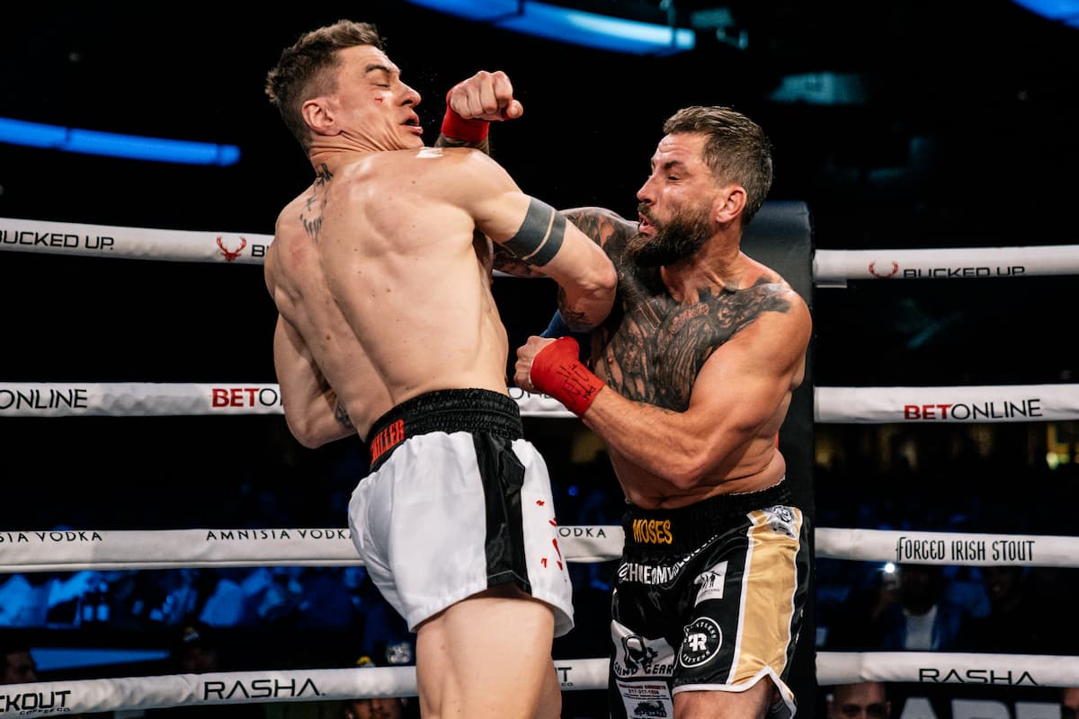 Casey Moses punches Paul Schiller during their BKFC bout