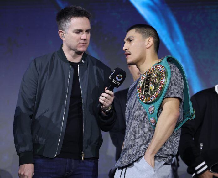 Chris Mannix interviews Vergil Ortiz Jr during the weigh-in