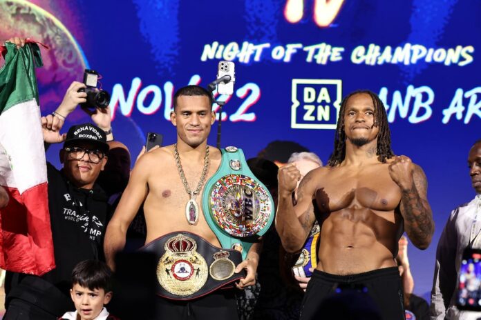 David Benavidez and Anthony Yarde pose during the weigh-in
