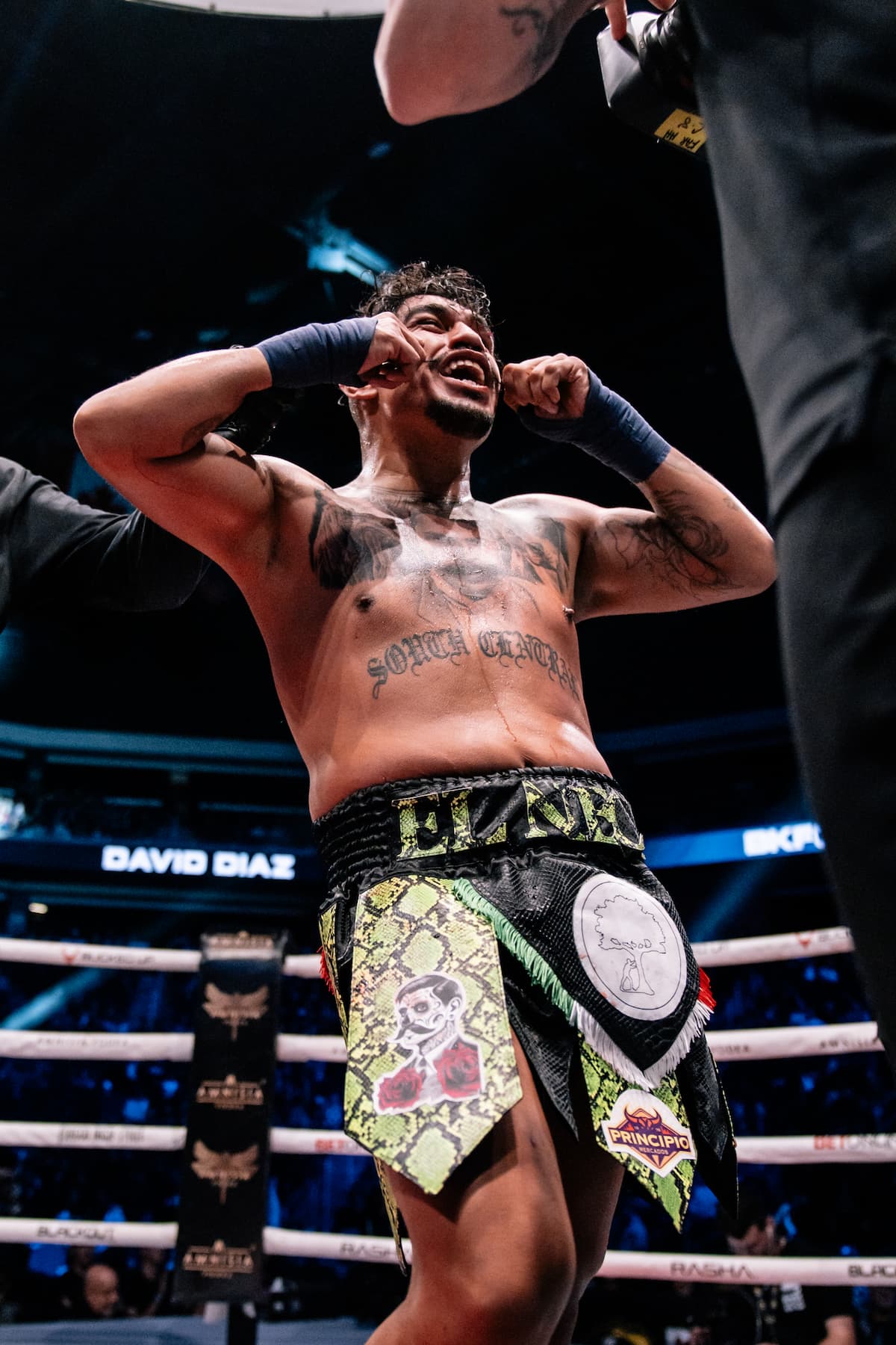 David Diaz celebrates his victory over Justyn Martinez