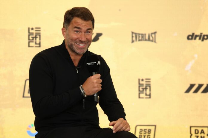 Matchroom Boxing CEO Eddie Hearn speaks during a press conference