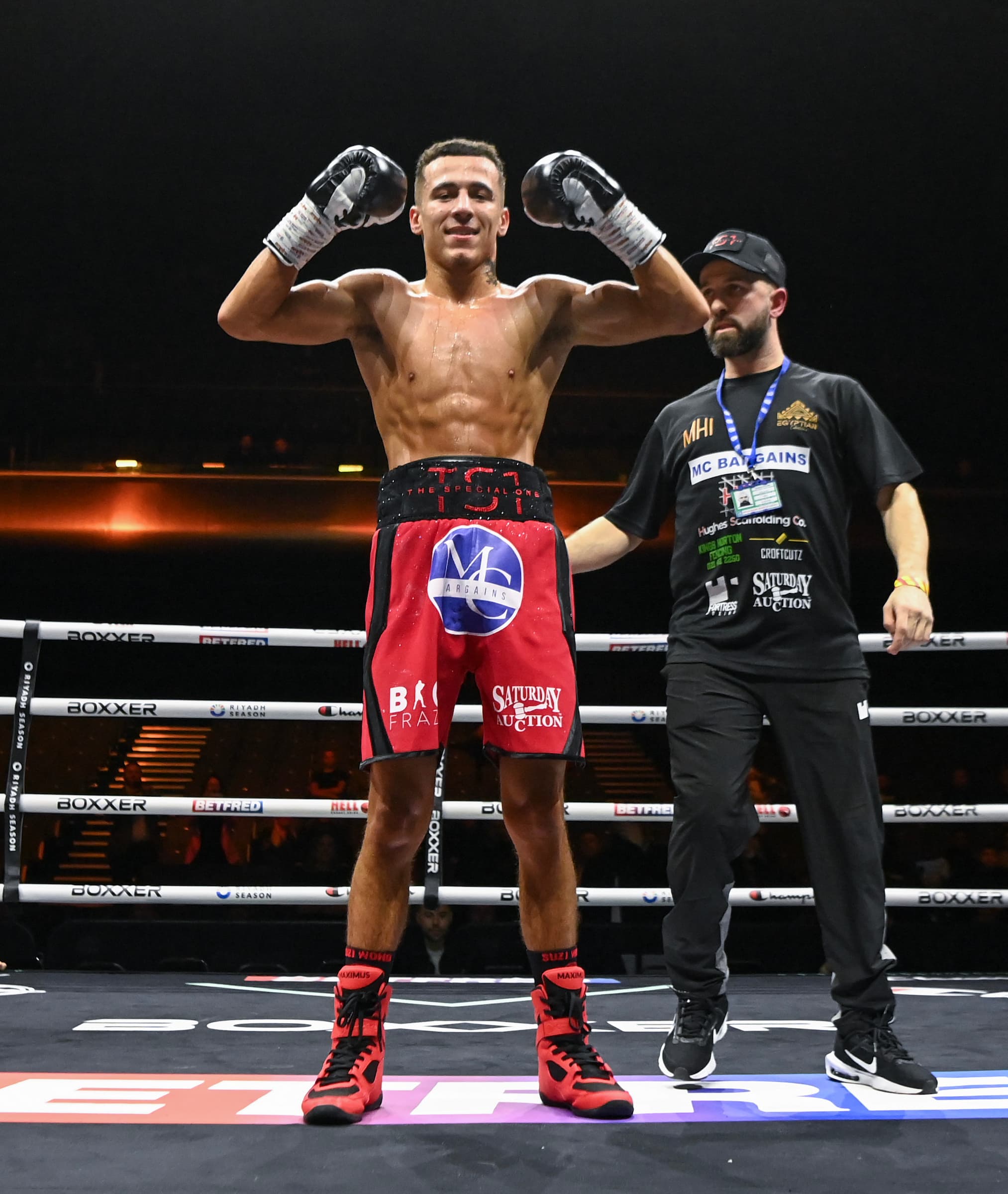 Josh Rose poses in the ring following his victory over Jorge Luis Huerta Balleza during their boxing bout