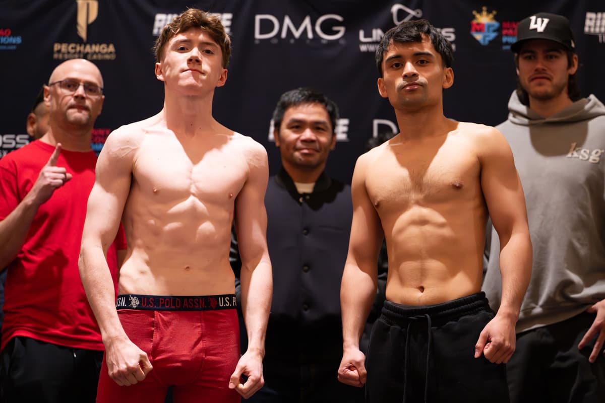 Lazaro Lorenzana and Luis Arias during the weigh-in