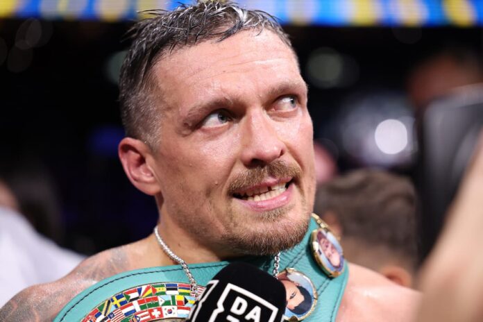 Oleksandr Usyk speaks following his victory over Daniel Dubois