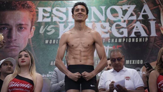 Rafael Espinoza during the weigh-in ahead of his bout against Arnold Khegai